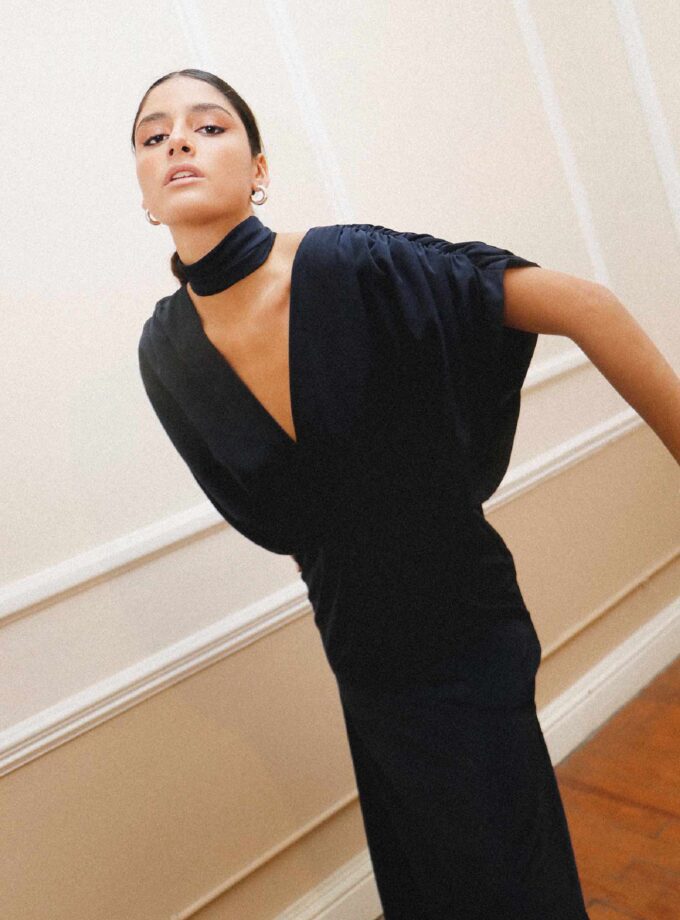 Crepe Dress Azul Marino