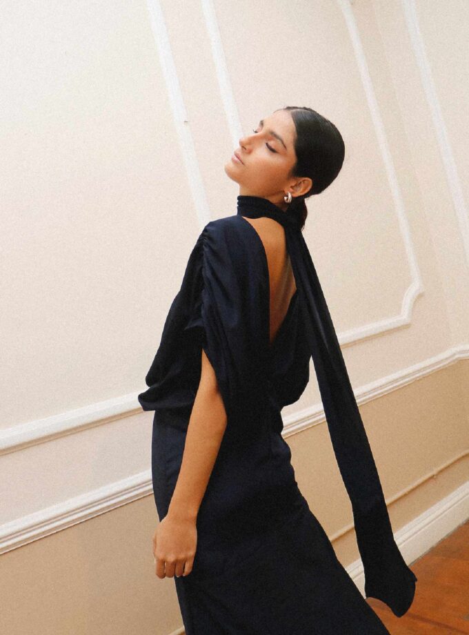 Crepe Dress Azul Marino